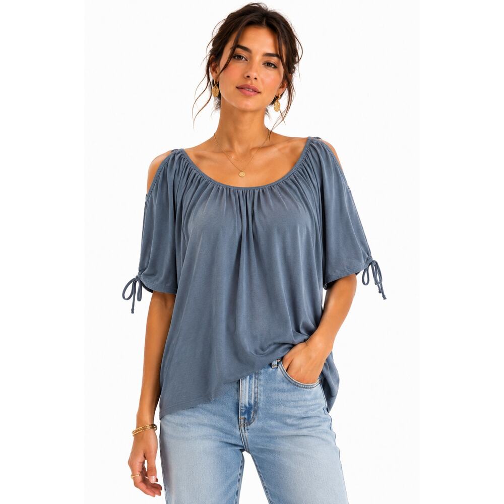 Green Envelope Los Angeles Blue Open Shoulder Boho Top Small